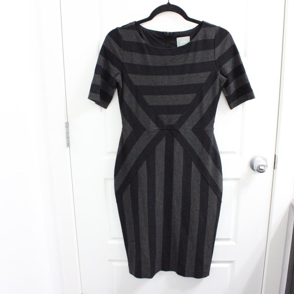 Anthropologie MAEVE Women's Size 4 Black Grey Striped Bodycon Pencil Dress